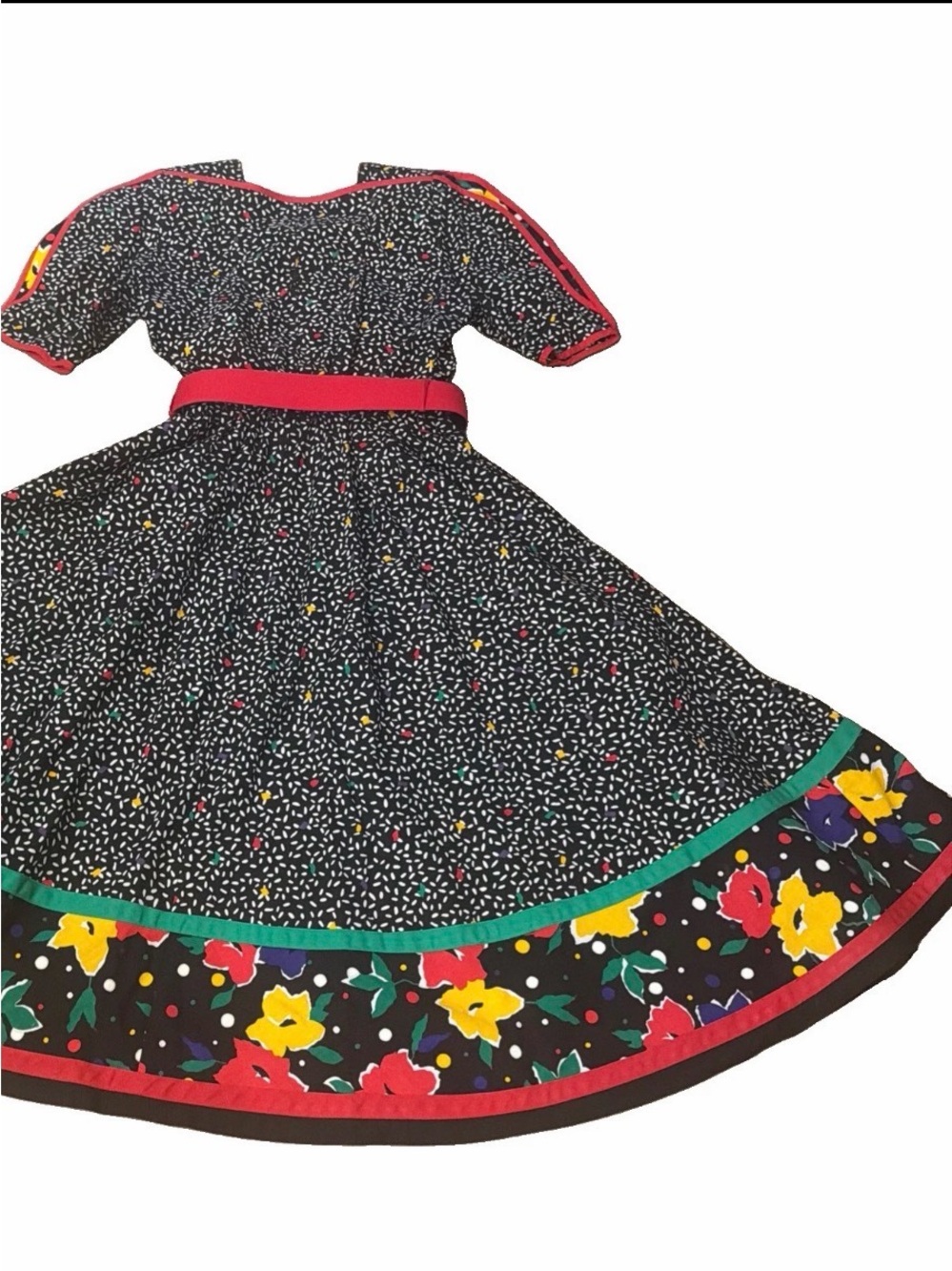 Vintage 80’s choon california confetti&floral border print midi dress SZ 12